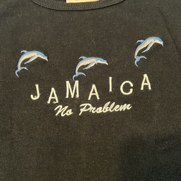 Vintage size S embroidered dolphin no problem cropped cap sleeve Jamaica T EVC - Picture 4 of 7